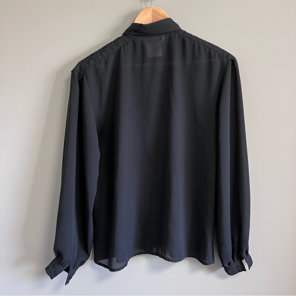 Vintage Chagall Black Sheer Pin-Tuck Blouse with Embroidered Yoke - Picture 6 of 7